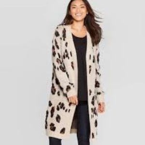 Longline Animal Print Cardigan Sweater Coat XXL